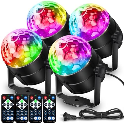 NEQUARE Disco Ball Party Lights 4-Pack, Sound Activated Strobe with Remote by ENJOYEVERYMOMENT