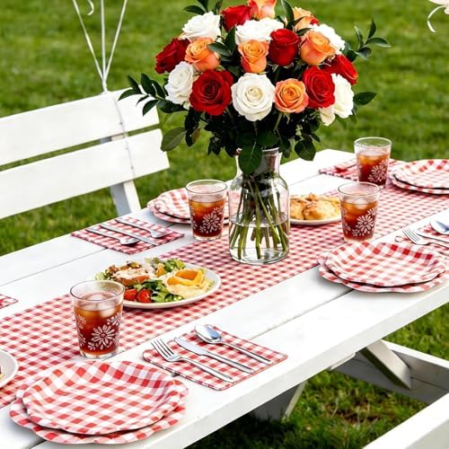 150Pcs Red Gingham Paper Plates and Napkins Party Supplies for 50 Guests - Image 4