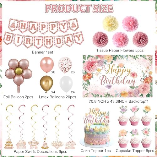 Holkcog Flower Birthday Party Decorations for Girl, Pink Flower Party - Image 3