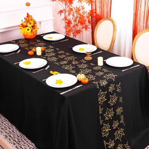 Snowkingdom 49ft Black Gold Leaves Fall Table Runner Thanksgiving Decor - Image 5