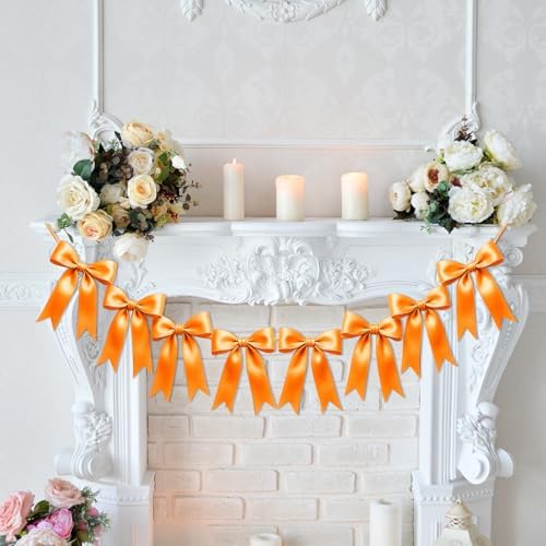 1 String of 8PCS Golden Yellow Bow Garland Banner Decoration,Pre-Strung Satin Ribbon Ornaments for Birthday,Christmas,The Fall Festival,Thanksgiving,Halloween,Anniversary,Wedding,Baby Shower - Image 7
