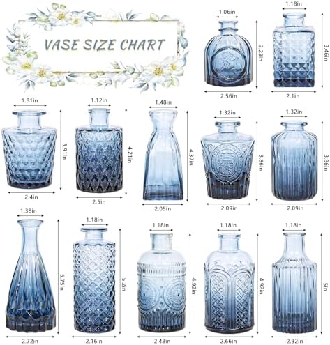 SUPMIND Glass Bud Vase Set of 12, Small Blue Flower Vases for Centerpieces - Image 2