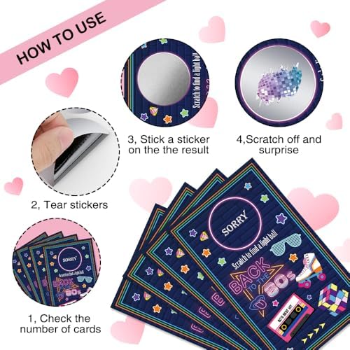 50 Pcs Back to 80s Theme Scratch Off Game Cards for Birthday Party - Image 3