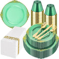 Hioasis 350 Pcs Green Gold Plates for Party by Hioasis