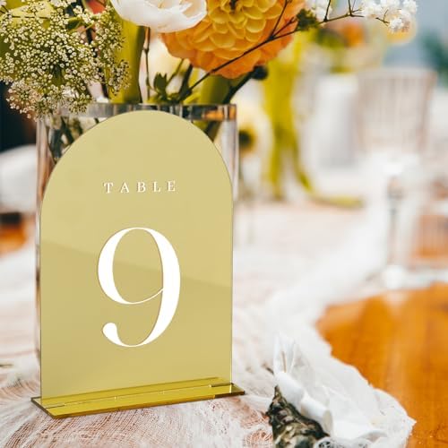 Gold Mirror Table Numbers 1-10 with Stands, 10 Pack 5"x7" Gold Acrylic Arch Sign with Stand Gold Mirror Acrylic Arch Table Numbers for Wedding Reception - Image 7