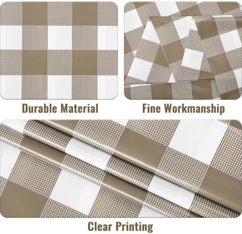Kesfey Khaki Gingham Tablecloth Fall Brown Checkered Table Cover 3 Packs - Image 2