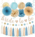 Light-Dusty Blue Beige-Champagne Bridal-Shower Party-Decorations - 31pcs Bride to Be Banner,Boho Neutral Bachelorette Paper Lanterns,Wedding Garland,Tissue Pom Poms Flower Fan Decor Supplies Burgleda by Burgleda