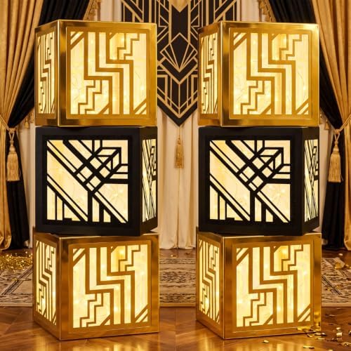 Novabright 6 Sets Roaring 1920s Party Decoration Boxes 12 Inch with Lights by Unknown