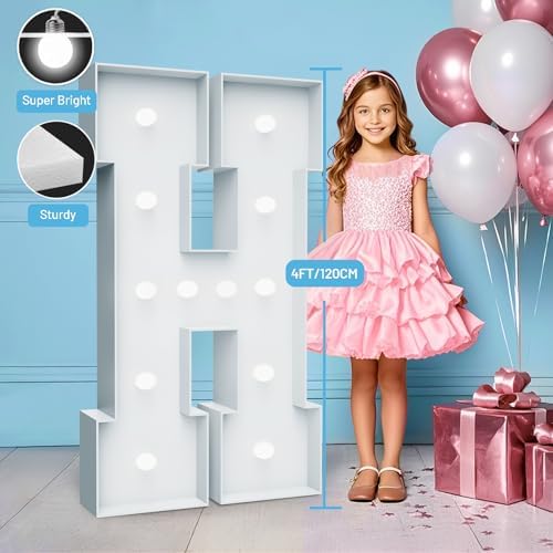 4FT Marquee Light Up Letter H, Foam Board & Water Bag, 12 Bulbs for Party - Image 3