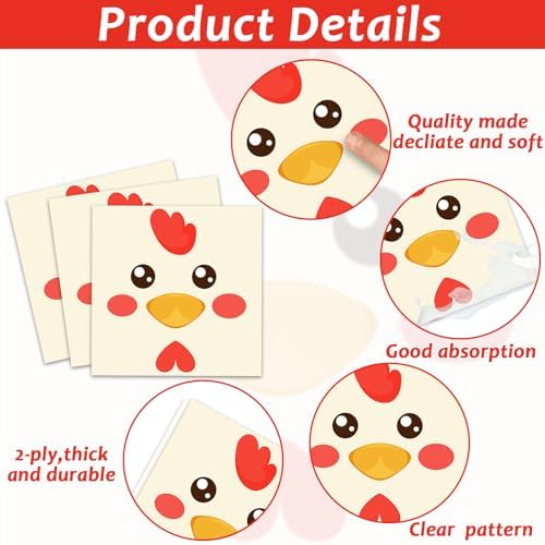gisgfim 50 Guests Chicken Party Decorations Chicken Plates and Napkins Chicken Party Decoration For Birthday Party Plates Tableware Set Chicken Theme Party Paper Plates Napkins Forks 200 PCS - Image 4