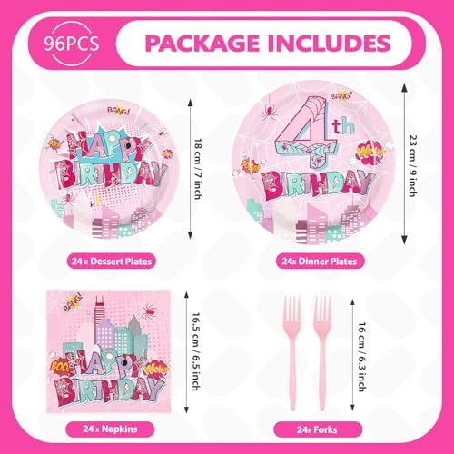 Grencian 96 Pcs Pink Spider Birthday Party Decorstions Serves 24 - Image 5
