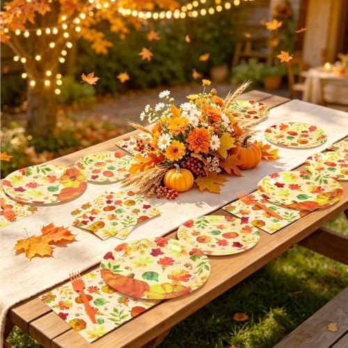 96PCS Fall Pumpkin Plates and Napkins, Thanksgiving Autumn Party Supplies - Image 6
