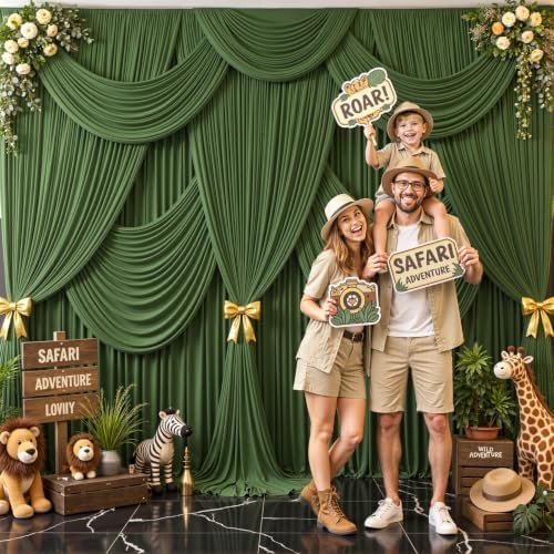 10x10 Valley Green Backdrop Curtain for Parties Wrinkle Free Dark Green Photo Curtains Backdrop Drapes Fabric Decoration for Baby Shower Birthday Party Photography 5ft x 10ft,2 Panels - Image 2