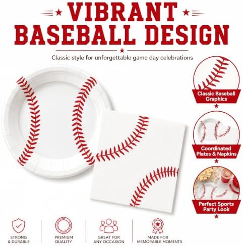 50 Pcs Baseball Plates and Napkins, 7 Inch Baseball Birthday Party Set - Image 3