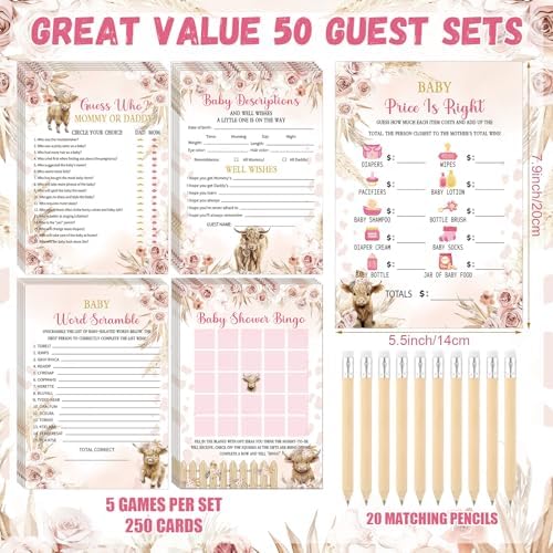 Patelai 321 Pcs Highland Cow Baby Shower Decoration Game Pink Boho Supplies - Image 3