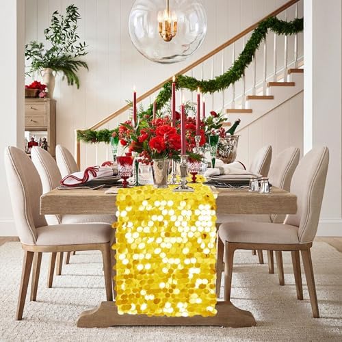VHH Sequin Table Runner 12 x 108 inches Yellow Table Runner, Glitter Runner for Party Wedding Birthday, Party Spring Easter Rustic, Birthday Supplies Decorations (3 Pack). - Image 2