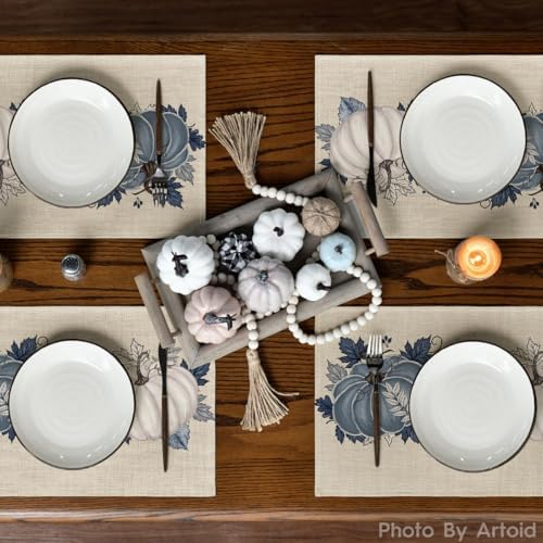 Artoid Mode Navy Blue Pumpkins Fall Placemats Set of 6-12 x 18 Inch - Image 3