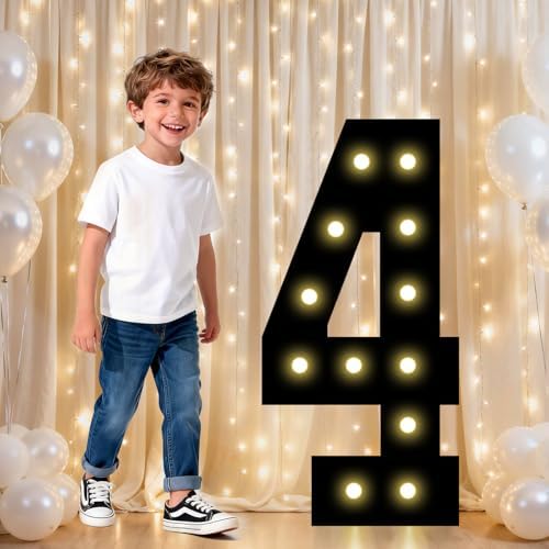 Pooqla 4th Birthday Decorations for Boys, 2.4FT Light Up Numbers by Pooqla