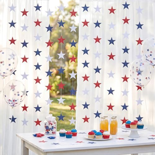 Patelai Glitter Star Garland Banner 2026 Graduation Decor 130 Feet Star Hanging Banner Twinkle Backdrop for Party Birthday Classroom Wedding Supplies(White, Red, Royal Blue) - Image 4
