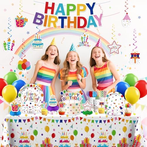 Xynic 214 Pcs Colorful Birthday Decorations Girl Tableware Set, Serves 25 - Image 2