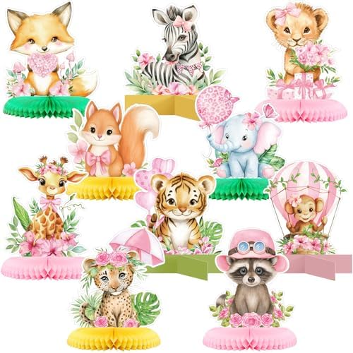 Gueevin 10 Pcs Safari Honeycomb Centerpieces for Baby Shower, Blush Safari by Gueevin