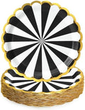 50 Pcs Black Party Paper Plates with Gold Scalloped Edge, Black Disposable 9 inch Scalloped Paper Dessert Plates Party Supplies for Birthday Bridal Shower Picnic, Striped by WelcometoUVTQSSP