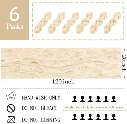 6 Pack Ivory Cheesecloth Table Runner 20 x 120 inch Gauze Table Runners 10 FT Long,Semi Sheer Cheese Cloth Fabric Table Runner Bulk for Wedding,Party,Baby Shower,Bridal Shower Decoration - Image 2