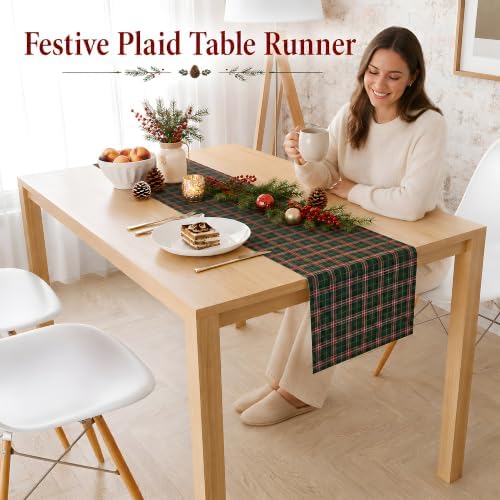 Christmas Decorations - Red Green Plaid Christmas Table Runner - Image 6