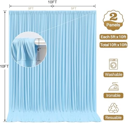 Blue Backdrop Curtain 10x10ft - Wrinkle Free Polyester Photo Curtain Backdrop Wedding Back Drop Fabric Drapes for Party Decorations Background for Photography - Image 6