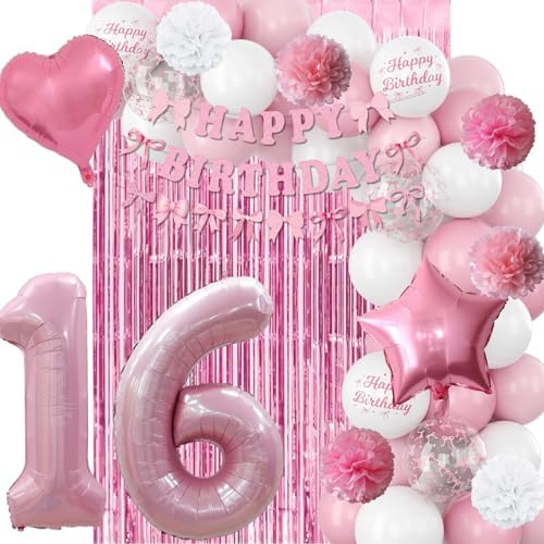 16th Birthday Decorations Girls Pink Number 16 Balloon Bow Coquette Party - Image 6