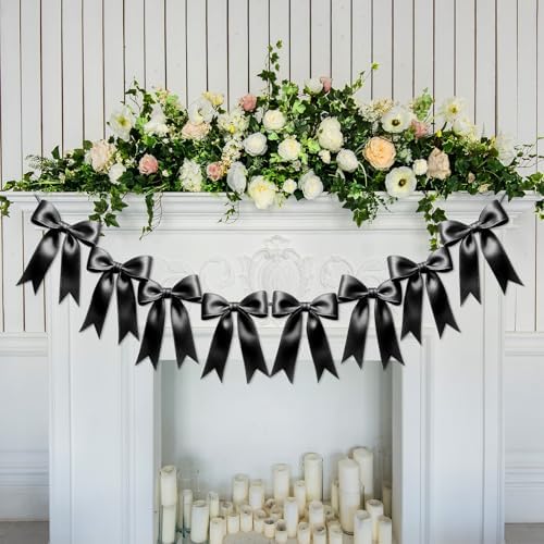 2 Strings of 16PCS Black Bow Garlands Banner Decoration,Pre-Strung Satin Ribbon Ornaments for Birthday,Bachelorette Party,Bridal Shower,Wedding,Engagement,Baby Shower, Graduation Decor,Anniversary - Image 6