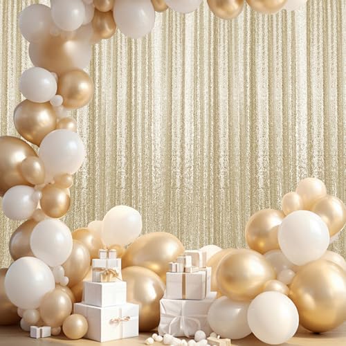 2×8FT-4PCS Champagne Sequin Backdrop Curtains Panels, Photography Backdrop Glitter Curtains Fabric Background for Christmas Wedding Party Decor - Image 2