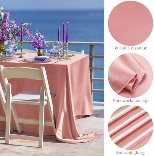 TURSTIN 1 Pack Rose Gold Satin Tablecloth 102 x 58 Inch Overlay Table Cover - Image 3