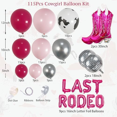 Last Rodeo Bachelorette Party Decoration Pink & Silver Disco Cowgirl Boot Cow Print Balloon Arch, Let's Go Girls Banner Photo Backdrop For Last Hoe Down Bridal Shower, Western Birthday，Nashville Decor - Image 2