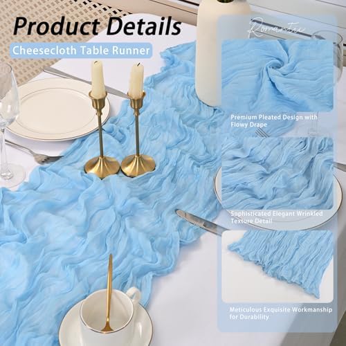 8 Pack LightBlue Cheesecloth Table Runner 17x108 inch Boho Gauze Cheese Cloth Table Runners for Wedding Party Baby Bridal Shower Home Decor - Image 5