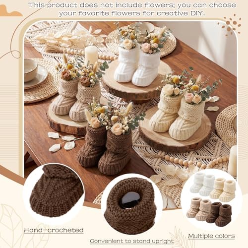 Tranqun 4 Sets Baby Booties Centerpiece No Floral DIY,Classic,Brown - Image 3