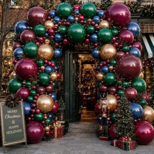 Red Blue Green Balloon Arch Double Stuffed Dark Emerald Green Burgundy Gold Balloon Garland Kit for Christmas New Year Gothic Halloween Birthday Wedding Anniversary Party Decorations - Image 2