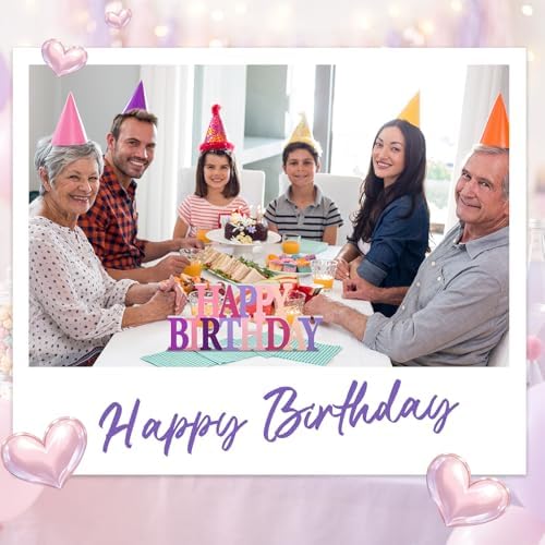 Novabright Happy Birthday Sign, Pink and Purple, No Glitter - Image 6
