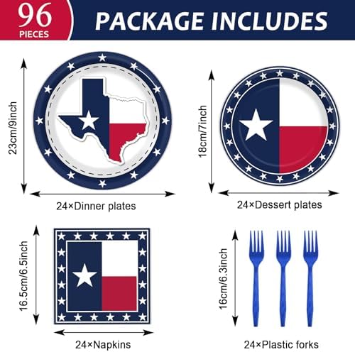 gisgfim 96Pcs Texas State Flag Party Supplies Paper Plates Napkins - Image 2
