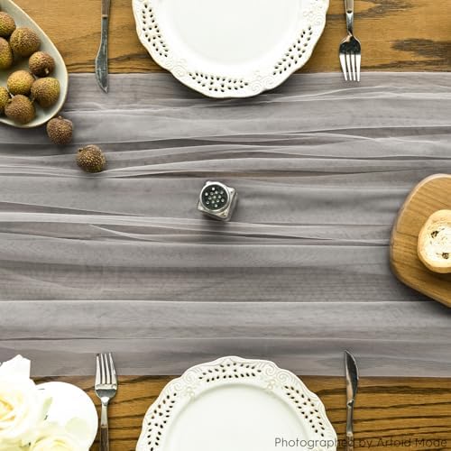 Artoid Mode 6PCS Grey Gauze Table Runner 120 Inch 10FT, Seasonal Sheer Kitchen Dining Holiday Wedding Birthday Baby Shower Table Decor for Home Party - Image 2