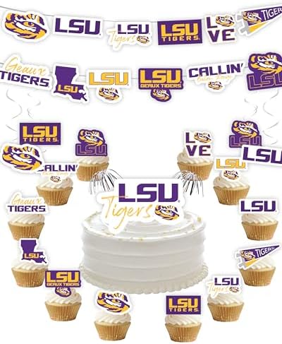 LSU Birthday Party Decorations, Cake Decorations, Tigers Party Décor 42 Pc by PartyKandyDecorGifts