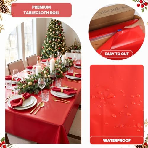 3 Roll 100FT x 54IN Christmas Plastic Tablecloth Roll with Slide Cutter Box - Image 5