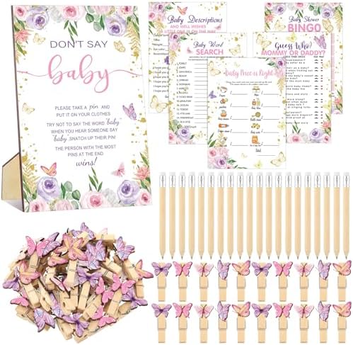 Patelai 321 Pcs Butterfly Baby Shower Decorations Games Supplies Serves 50 by Patelai