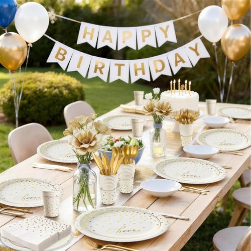 168Pcs White and Gold Paper Plates and Napkins Party Supplies for 24 Guest - Image 7