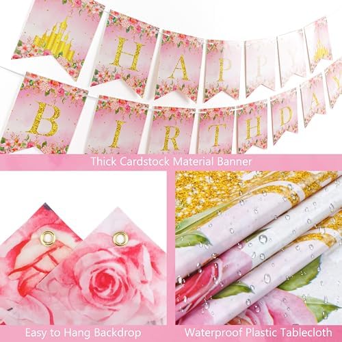 THAWAY Princess Birthday Decorations Pink Gold Balloon Arch Backdrop Set - Image 4