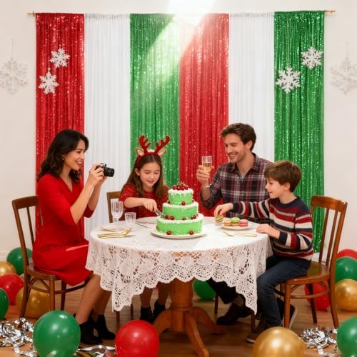 Sparkly Backdrop White Sequin Photo Backdground Curtain 3 Pack 2x8ft - Image 2