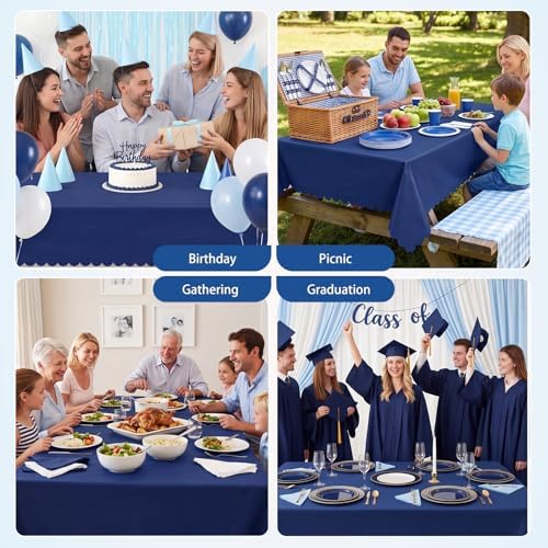 NatNarr 3 Pcs Navy Blue Plastic Tablecloths, Scalloped Blue Table Cloth - Image 6