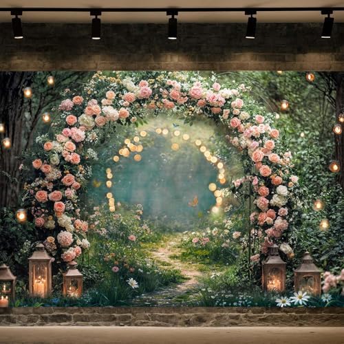 6x4ft Enchanted Forest Wedding Photography Backdrop Wonderland Roses Fairy Tale Backdrop Pink Flower Birthday Newborn Baby Shower Wedding Bridal Party Banner Photo Booth Props Anniversary Background - Image 2