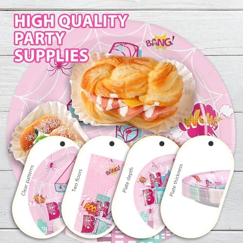Grencian 96 Pcs Pink Spider Birthday Party Decorstions Serves 24 - Image 6