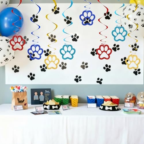 BEISHIDA 12 Pcs Pre-Strung Dog Hanging Swirl Decorations, Dog Birthday Themed Party Decoratios, Colorful Paw for Kids Boys Pet Birthday Party Baby Shower Supplies Decor - Image 5
